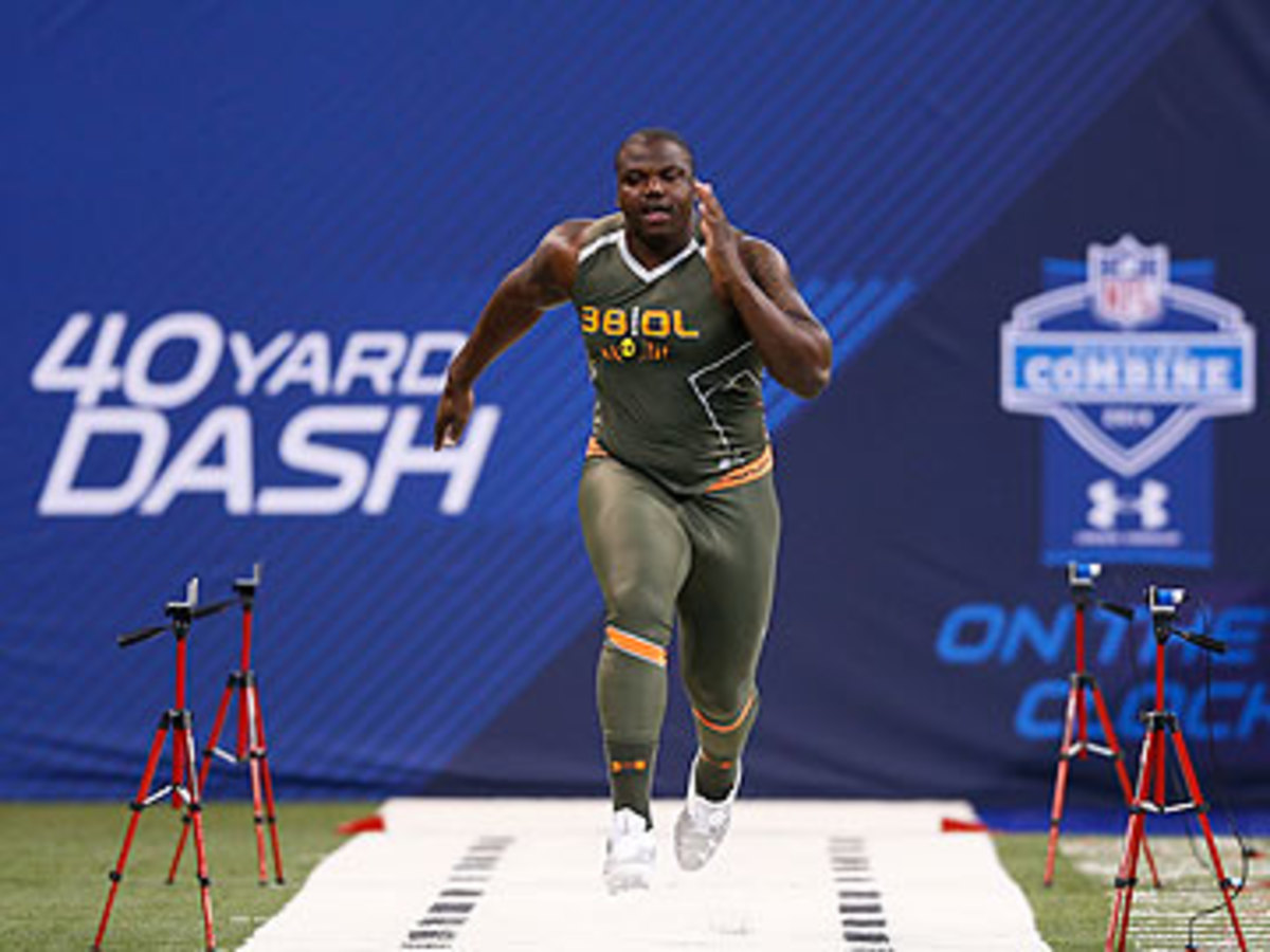 Greg Robinson's sub-5.0 40 was a head-turner—and earth-shaker—at the combine. (Joe Robbins/Getty Images)