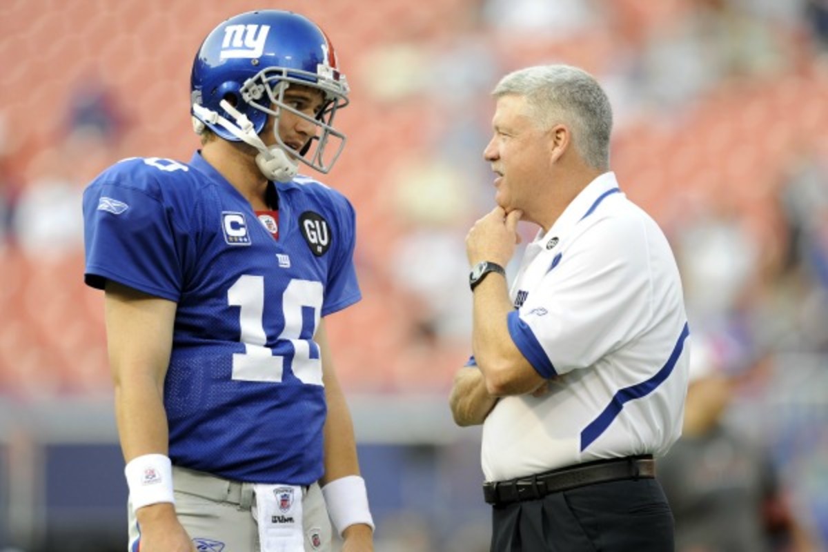 Kevin Gilbride was Eli Manning's offensive coordinator in two Super Bowl wins. (Rob Tringali/Getty Images)