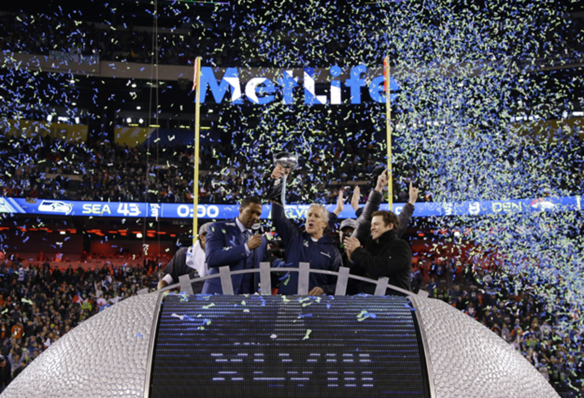 The Seahawks blowout over the Broncos was seen by a record 111.5 million viewers. (AP Photo/Matt Slocum)