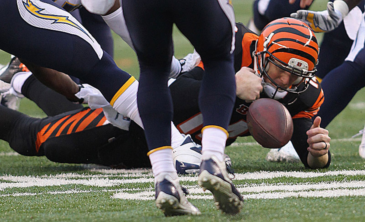 Sunday's wild-card loss was the eighth game out of 17 this season in which Andy Dalton committed two or more turnovers. (John Grieshop/Getty Images)