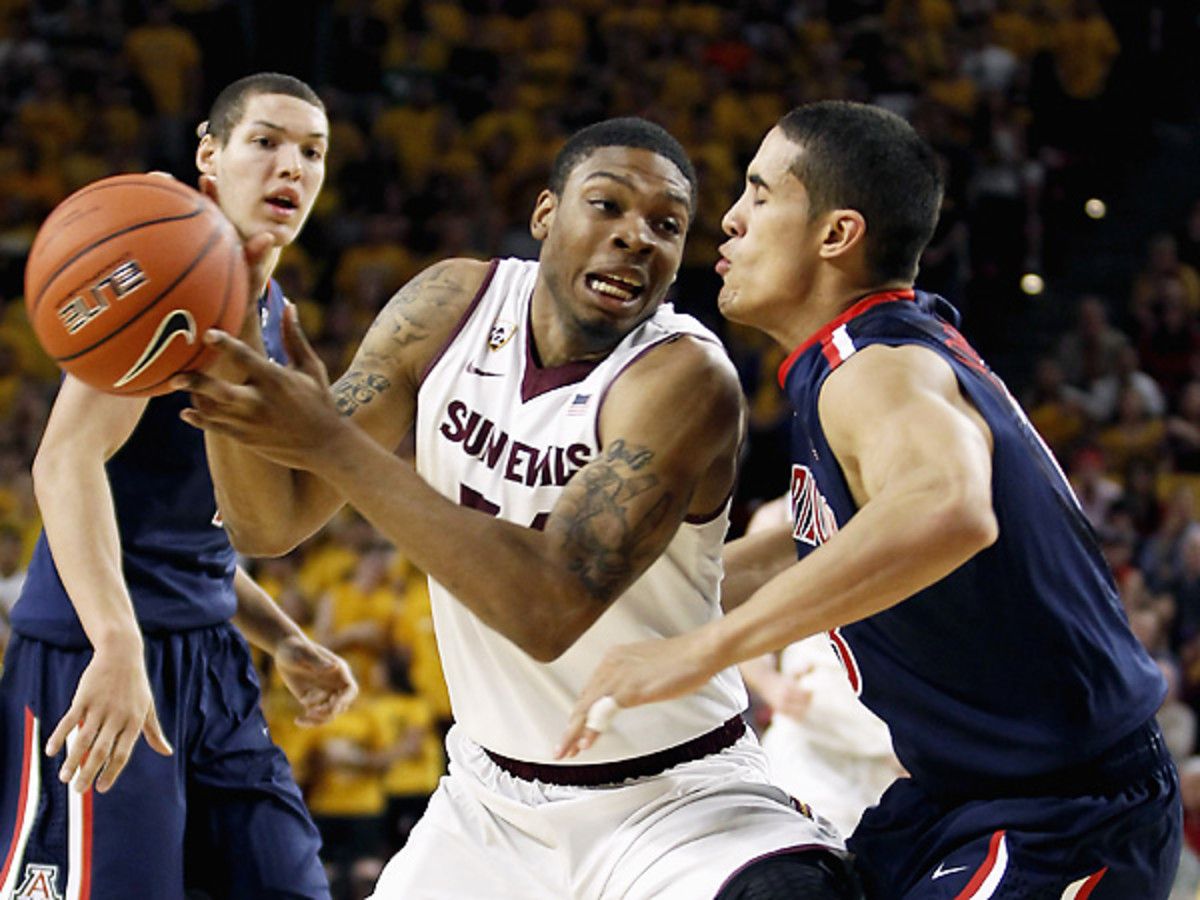 Jermaine Marshall scored eight crucial points for ASU in the second OT to lead the Sun Devils' upset over Arizona. (Ralph Freso/Getty Images)