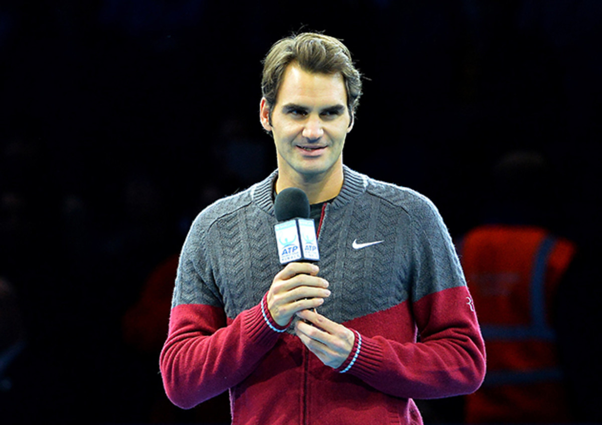 Federer addressed the crowd before the championship match in London.