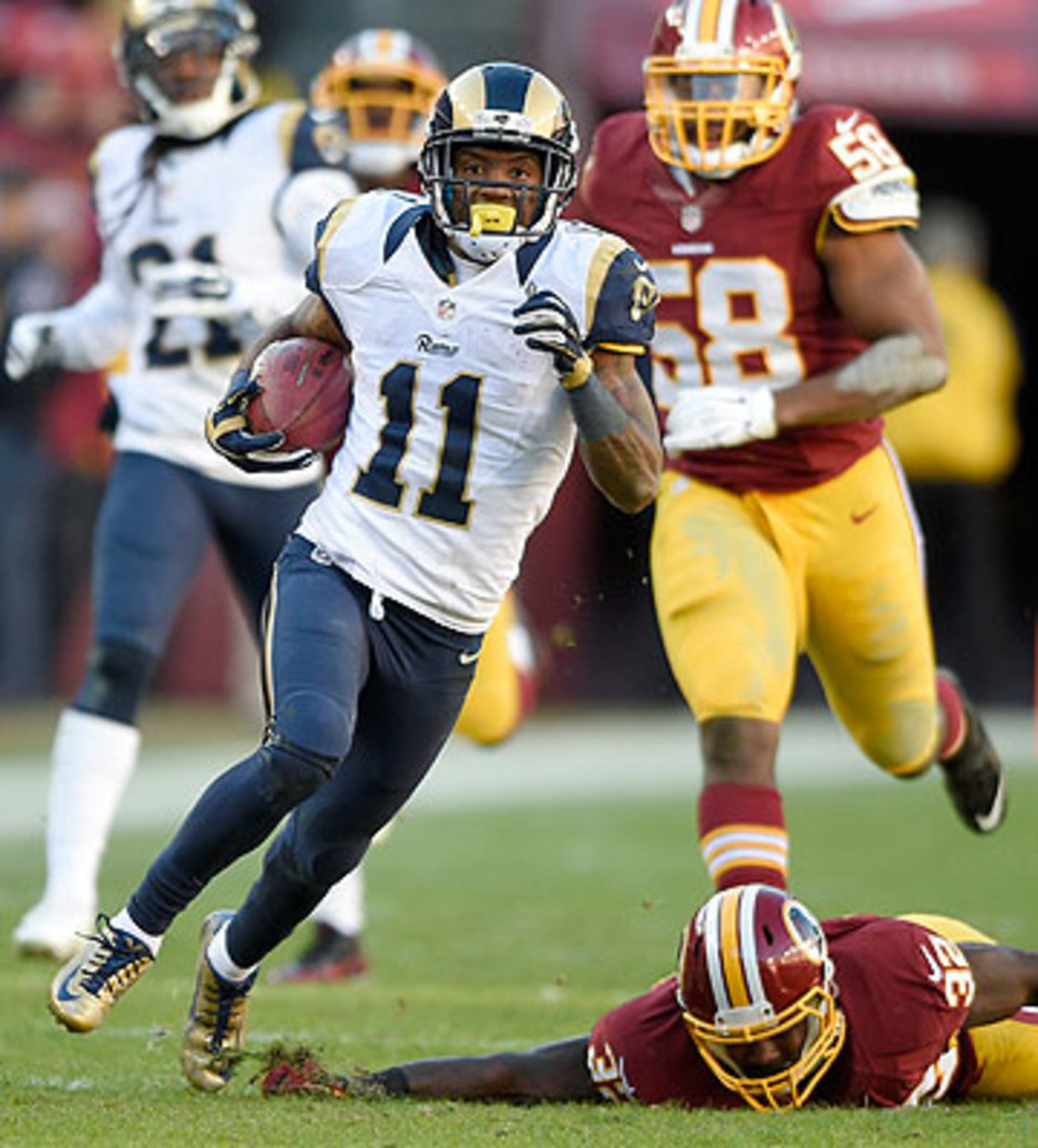 Tavon Austin had four punt returns for 143 yards, including this 78-yarder for a touchdown. (Nick Wass/AP)