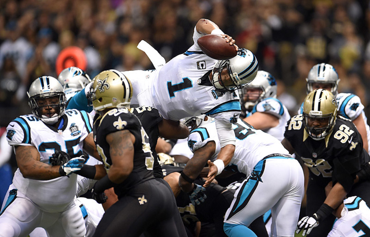 Newton went over the top for a TD in New Orleans. (Stacy Revere/Getty Images)
