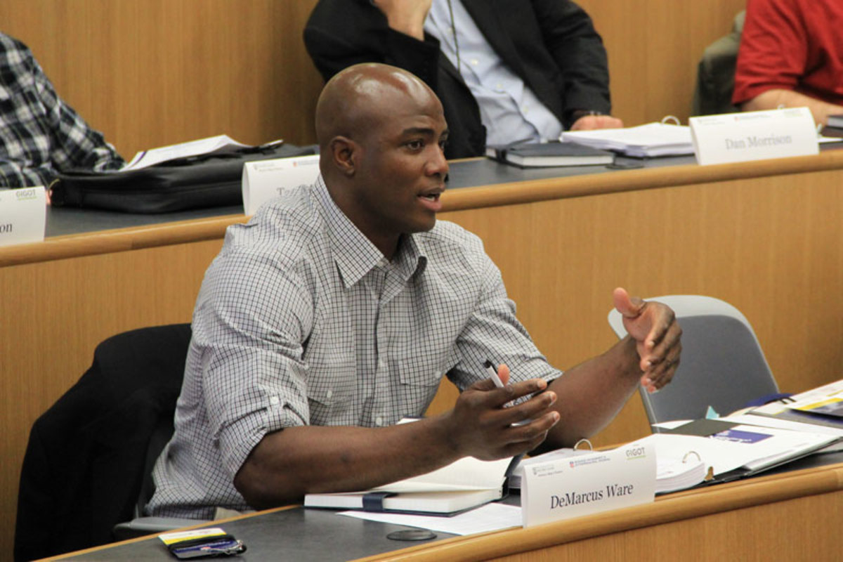 Ware at a seminar at Notre Dame on Thursday. (Courtesy of NFL)