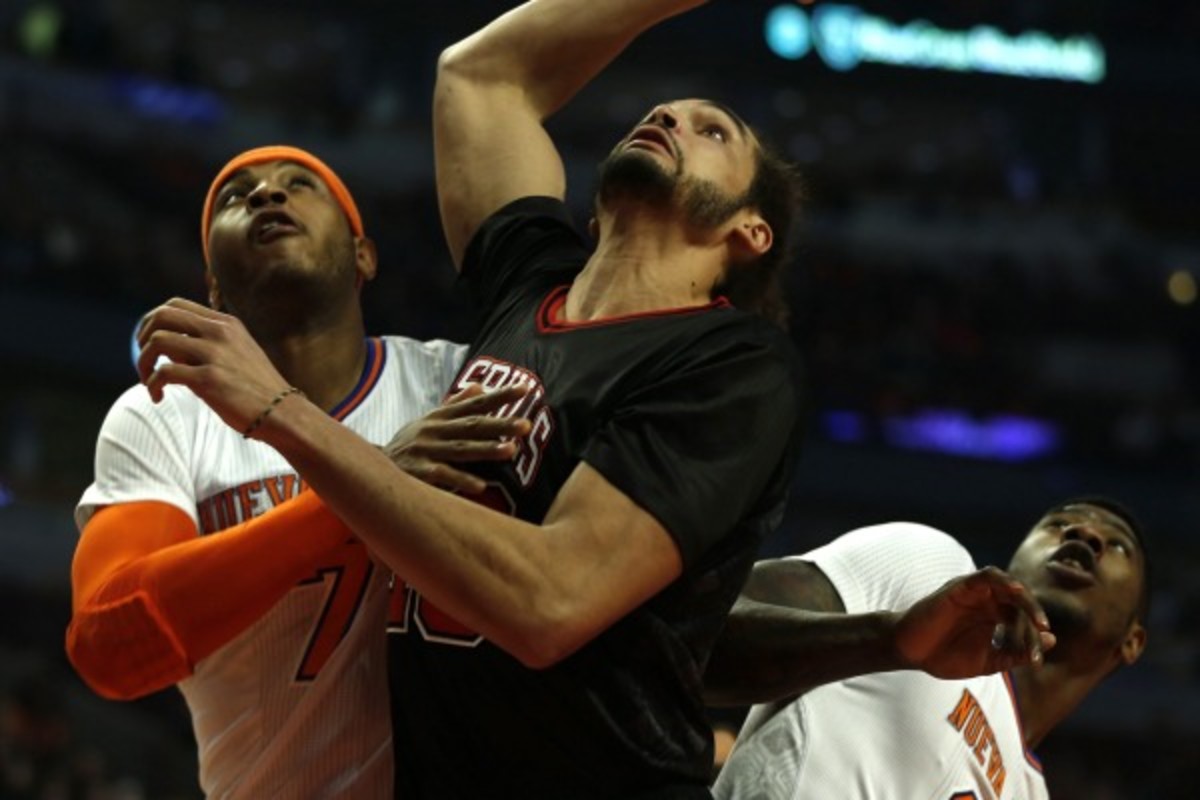 Joakim Noah (right) Carmelo Anthony (Scott Strazzante/Getty Images)