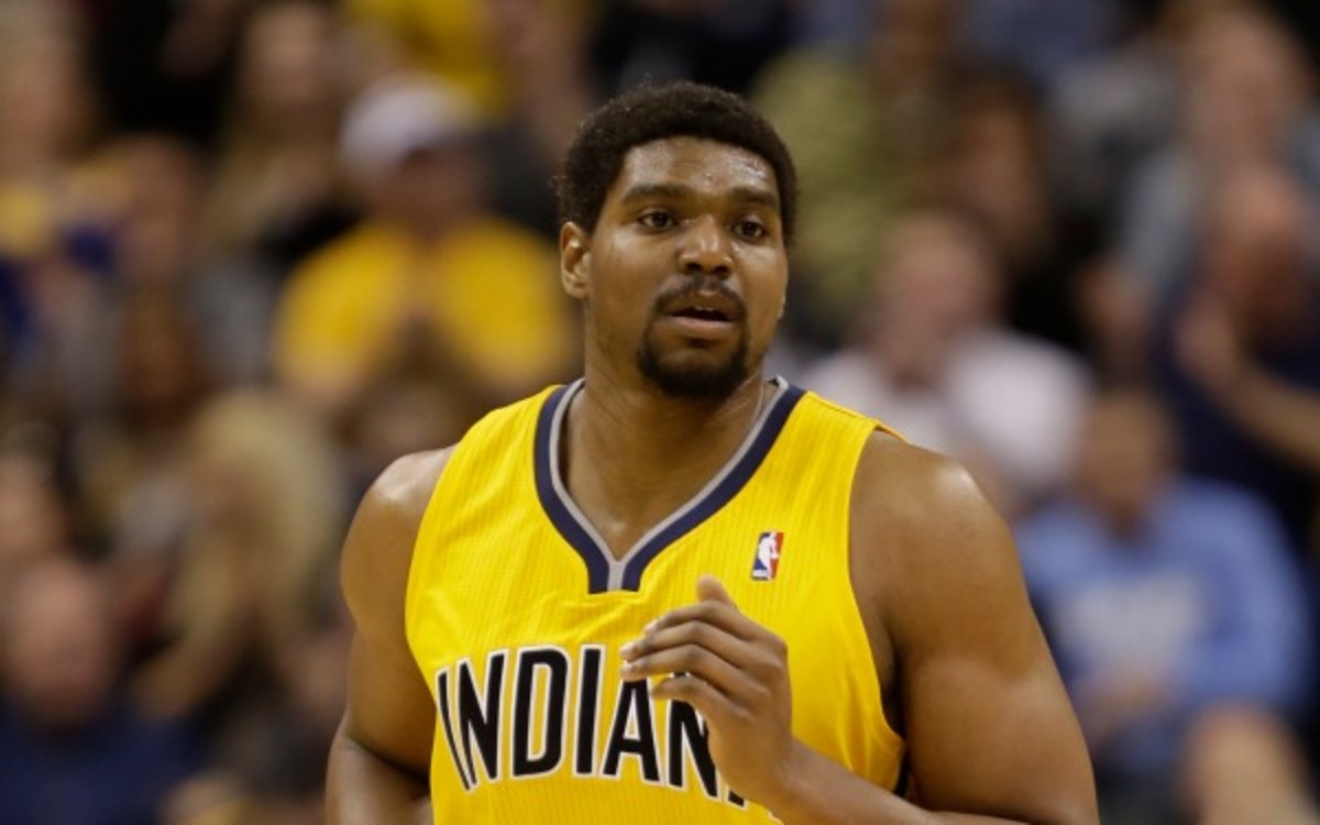 Pacers center Andrew Bynum is averaging 8.7 points and 5.6 rebounds in 26 games this season. (AP Photo/AJ Mast)