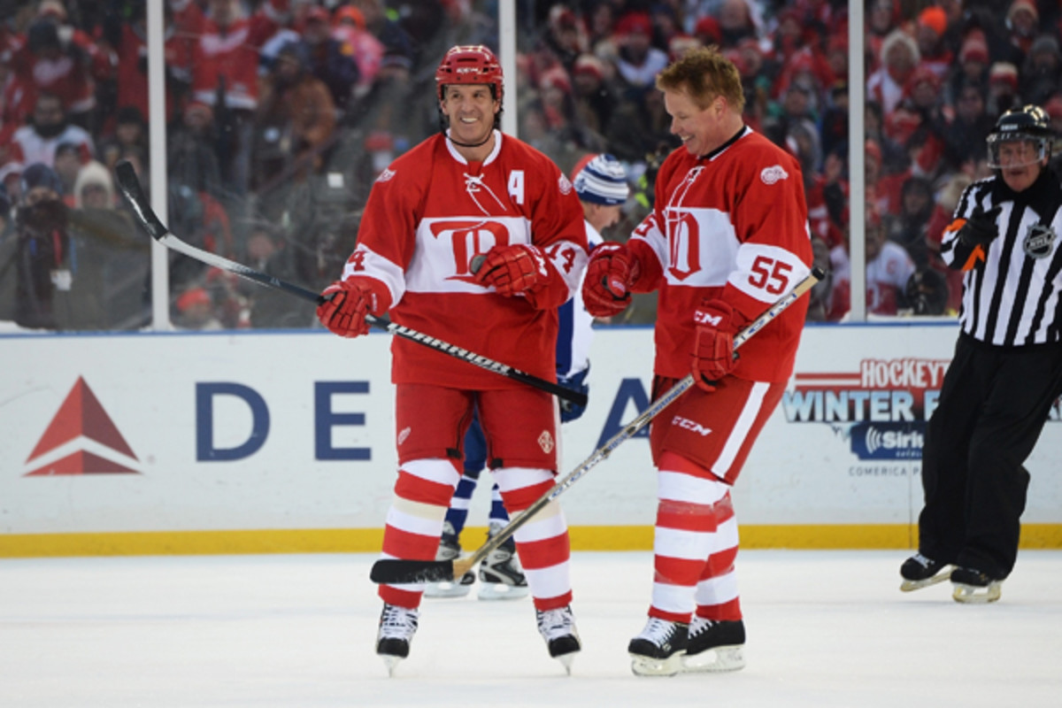 Brendan Shanahan (left) recently played for Detroit against Toronto in the Winter Classic alumni game. (Jamie Sabau/Getty Images)