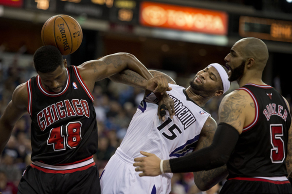 Kings center DeMarcus Cousins mixed it up with the Bulls on Monday. (Sacramento Bee/ McClatchy-Tribune/Getty Images)