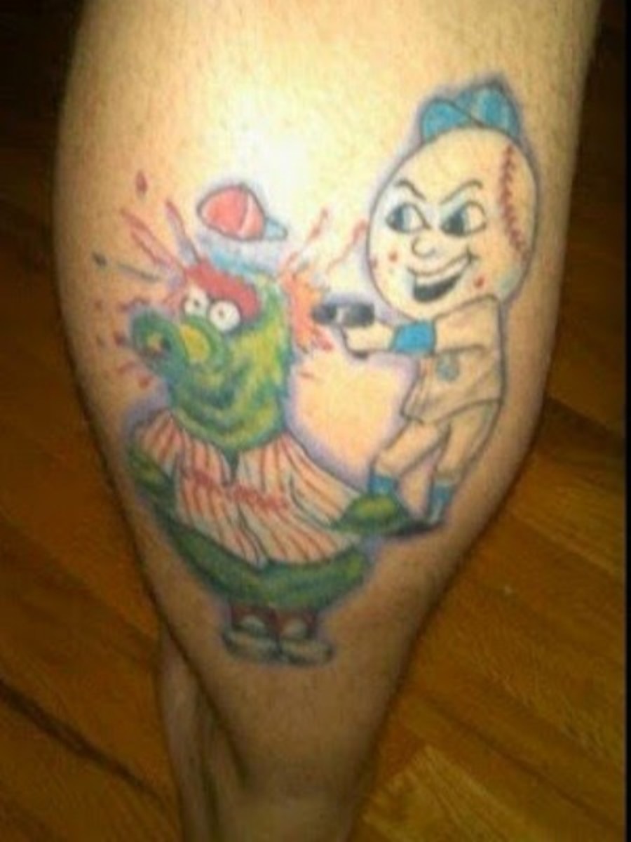 Mr. Met murders Phillie Phanatic tattoo