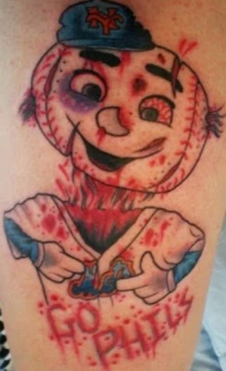 New York Mets mascot Mr. Met beaten by Phillies fans in tattoo