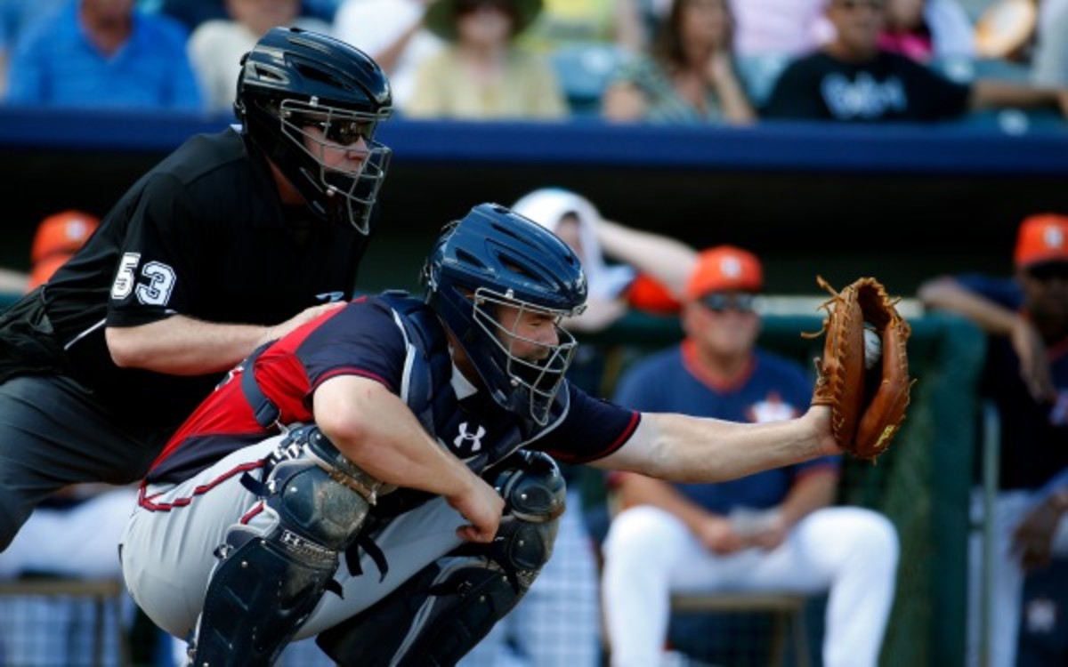Braves catcher Evan Gattis hit 21 home runs in only 105 games during the 2013 season. (AP Photo/Alex Brandon)