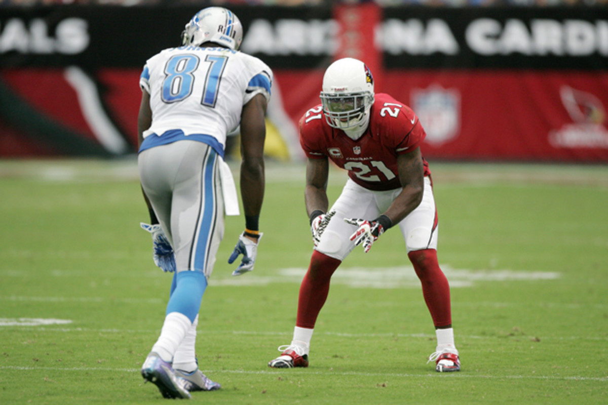 Patrick Peterson lines up across from Lions WR Calvin Johnson at the University of Phoenix Stadium.