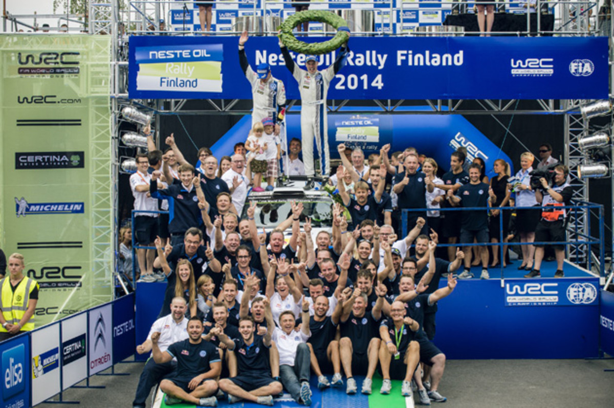 Jari-Matti Latvala celebrates at the FIA World Rally Championship. 