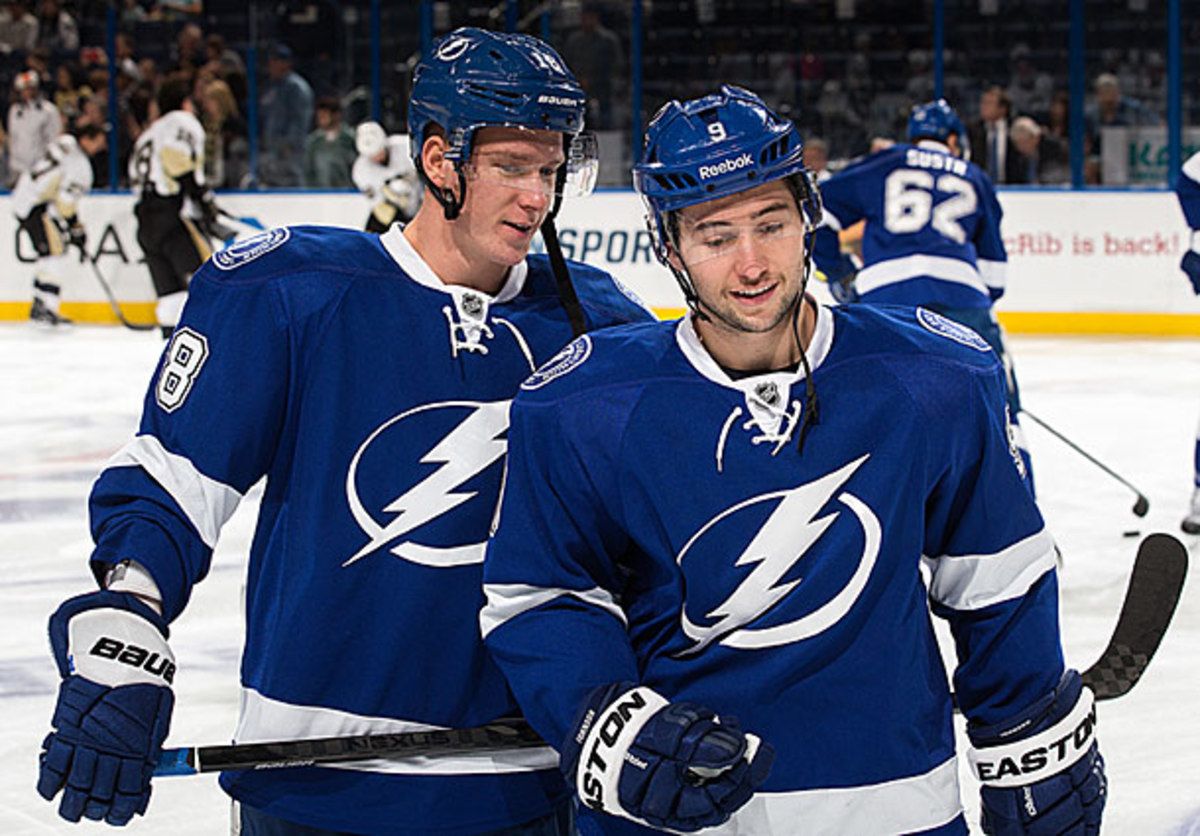 Ondrej Palat and Tyler Johnson of the Tampa Bay Ligbtning