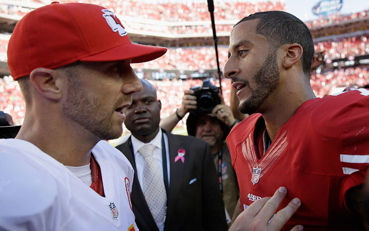 Colin Kaepernick's 49ers got the better of Alex Smith's Chiefs in Week 5. (Ezra Shaw/Getty Images)