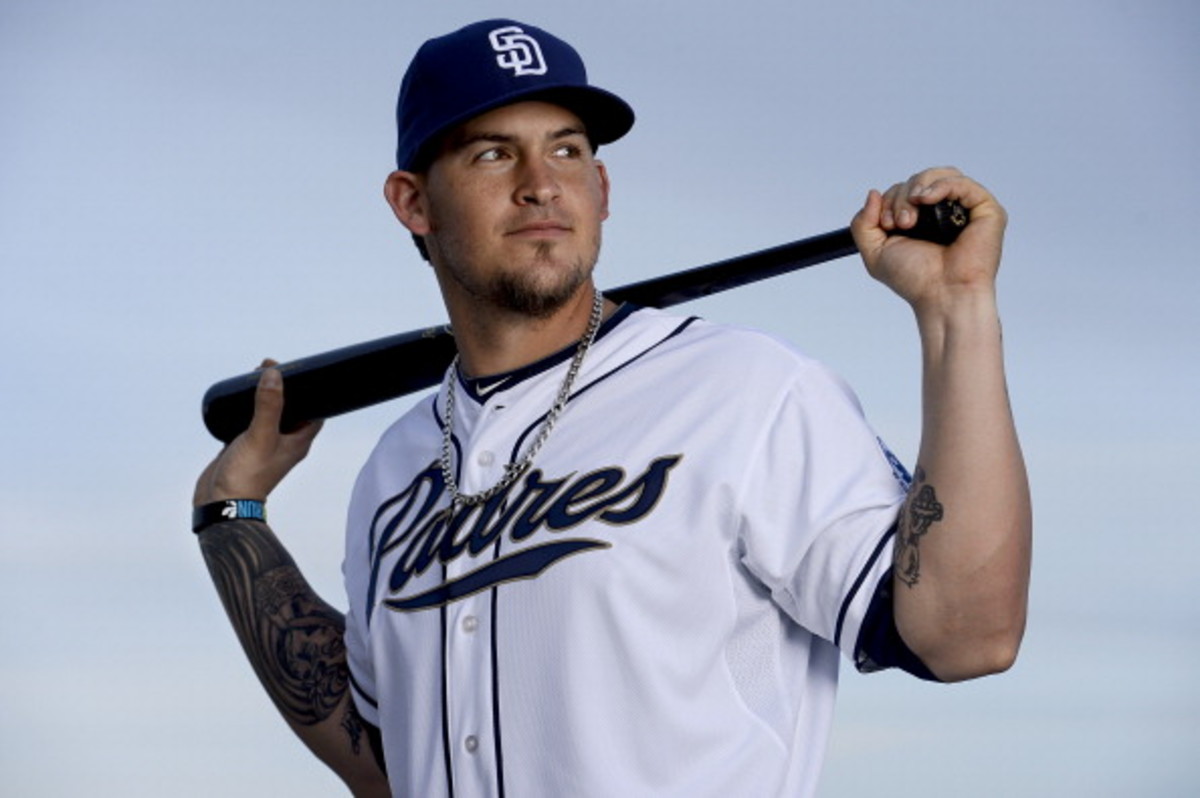 Yasmani Grandal has a unique way of getting other people's attention. (Andy Hayt/San Diego Padres/Getty Images)