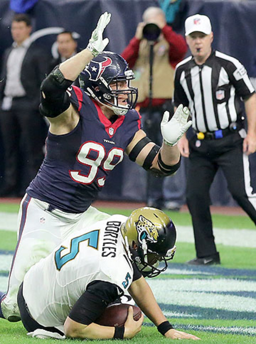 J.J. Watt's final game of a remarkable season included a safety. (Thomas B. Shea/Getty Images)
