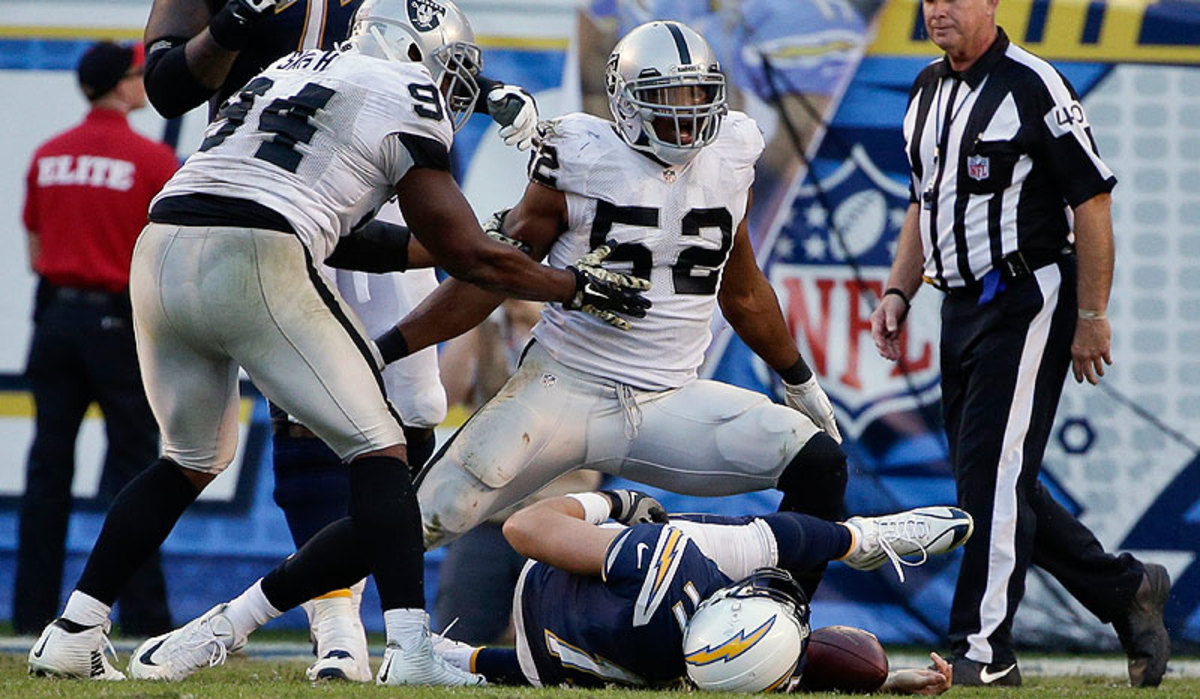No. 5 overall pick Khalil Mack started every game for the Raiders as a rookie this season. (Gregory Bull/AP)