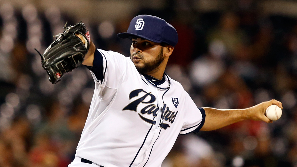 San Diego Padres pitcher Alex Torres still sporting protective cap