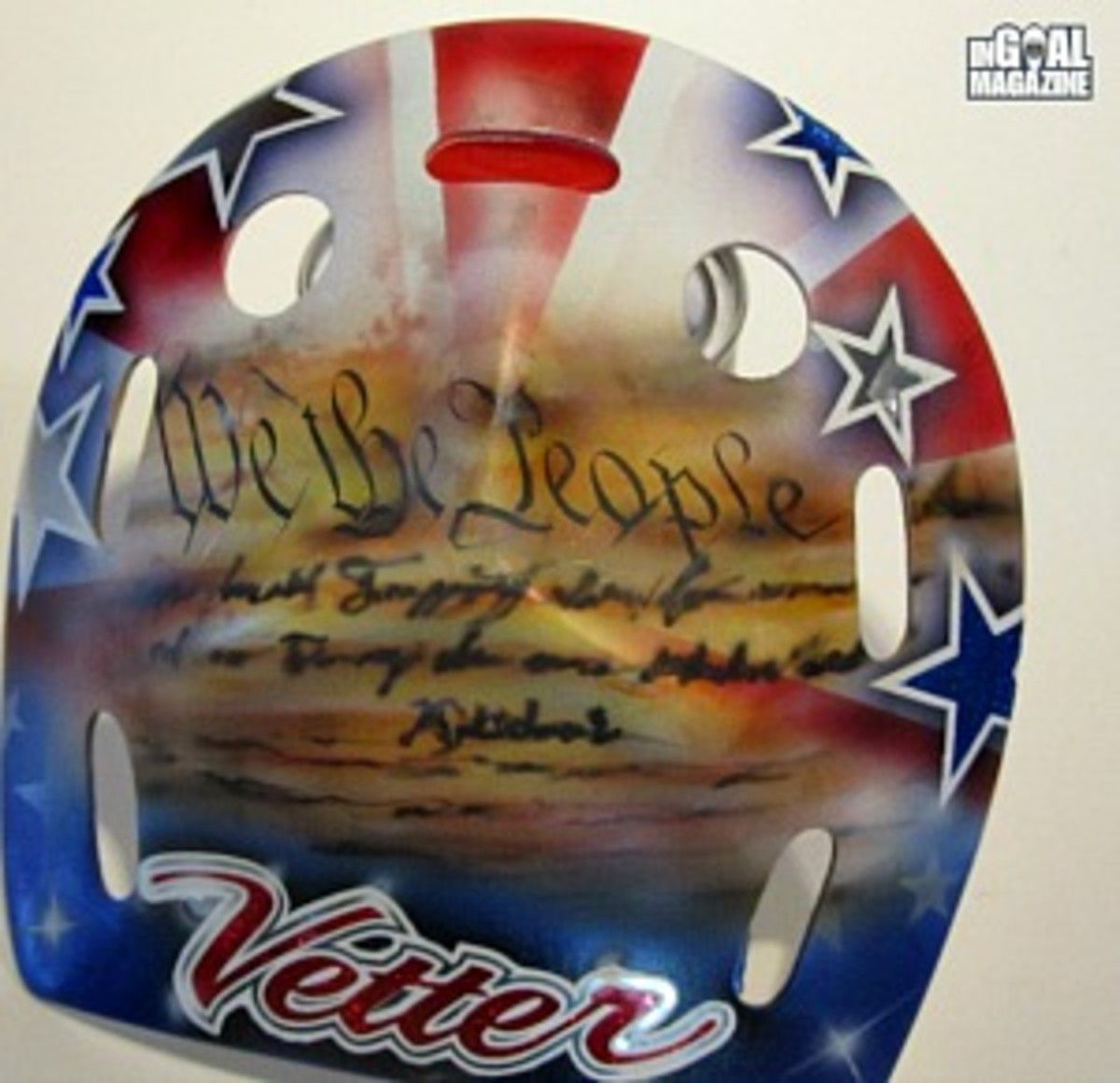 Part of goalie mask IOC forced Team USA goalie Jessie Vetter to remove.