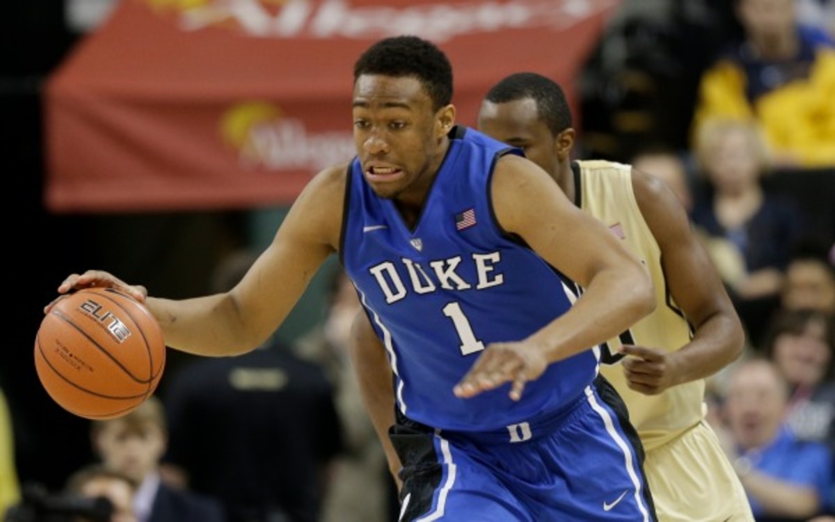 Duke freshman star Jabari Parker, a Wooden Award candidate, averaging 18.8 points a game.  (AP Photo/Chuck Burton)