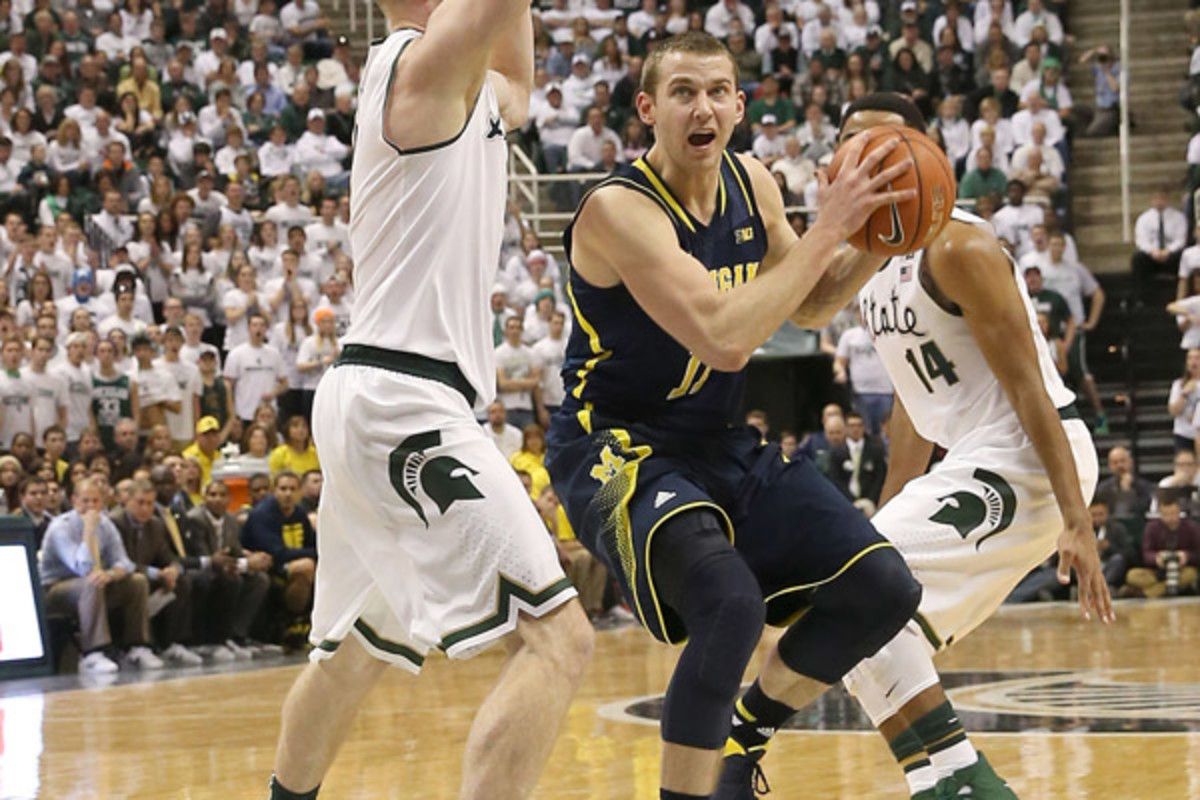 Nik Stauskas once again came up big for the Wolverines with a key tie-breaking trey against the Spartans. (Leon Halip/Getty Images)