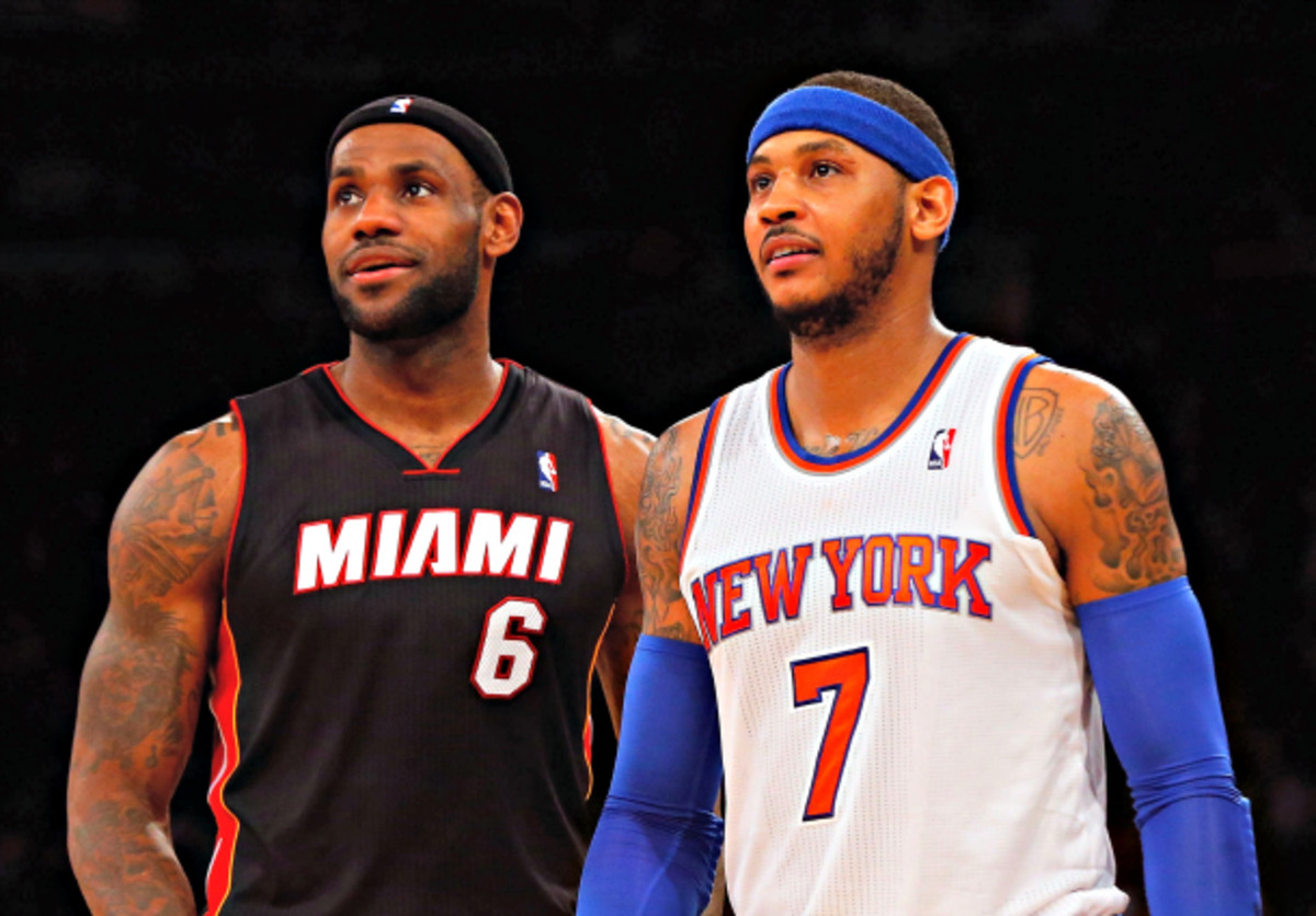 If the Heat have their way, LeBron James and Carmelo Anthony could be teammates next season. (Jim McIsaac/Getty Images)