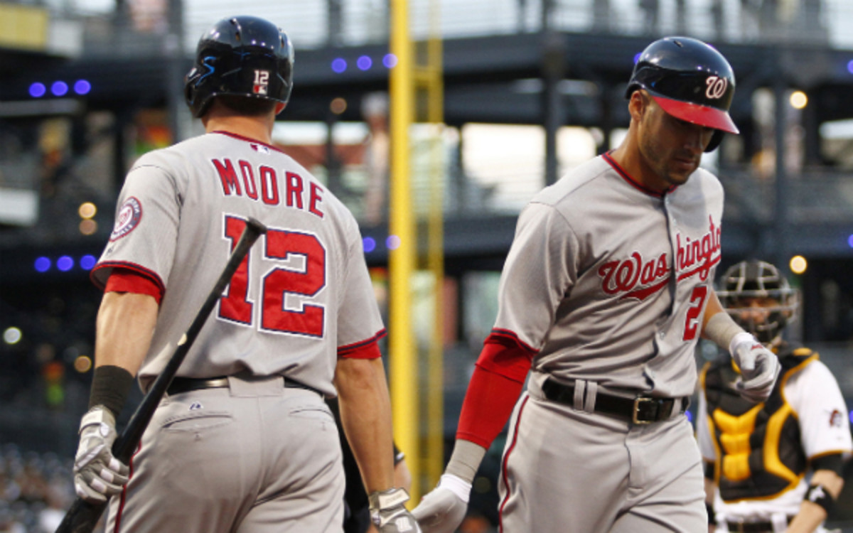 Tyler Moore could platoon for the Rangers as a replacement to Prince Fielder. (Justin K. Aller/Getty Images)