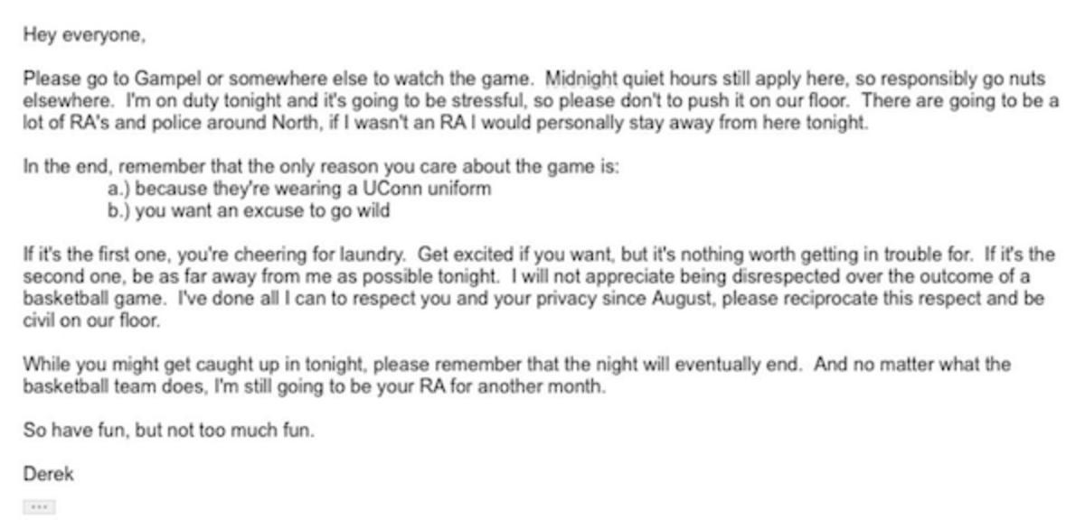 UConn RA Bans NCAA Championship Game Fun in Email Sports Illustrated