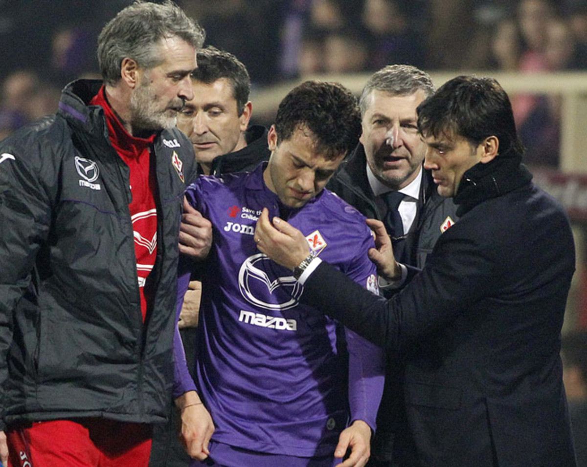 A dejected Giuseppe Rossi limps off the field in Sunday's match against Livorno, but tests revealed his injury is not as bad as initially feared.