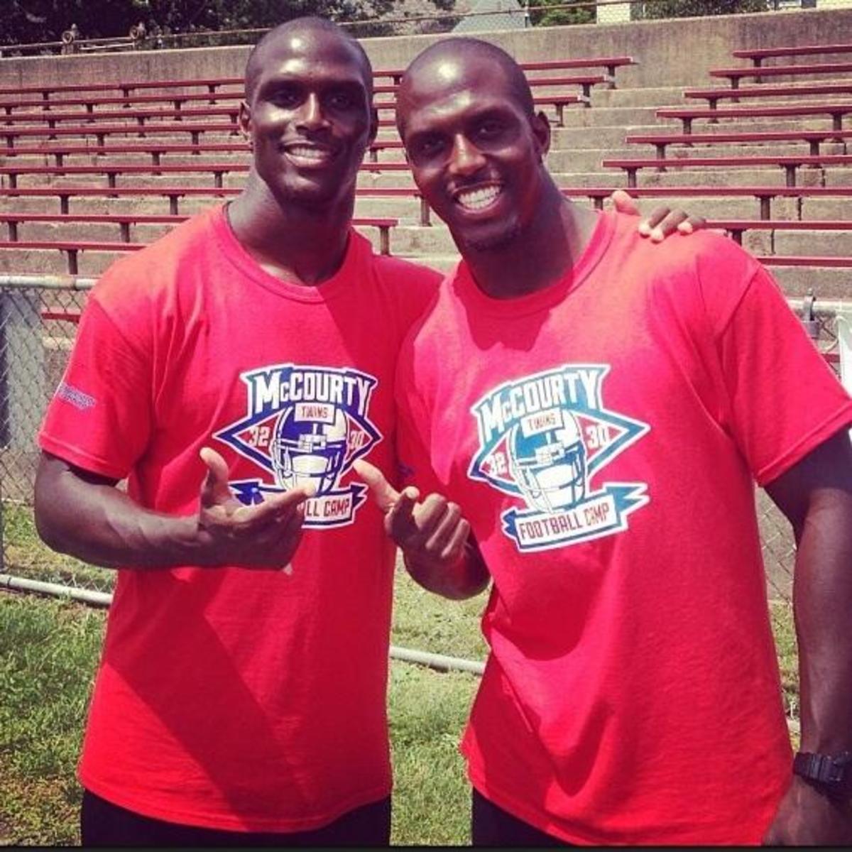 The McCourty twins at their third annual football camp on June 22, 2014, in Nyack, New York. 