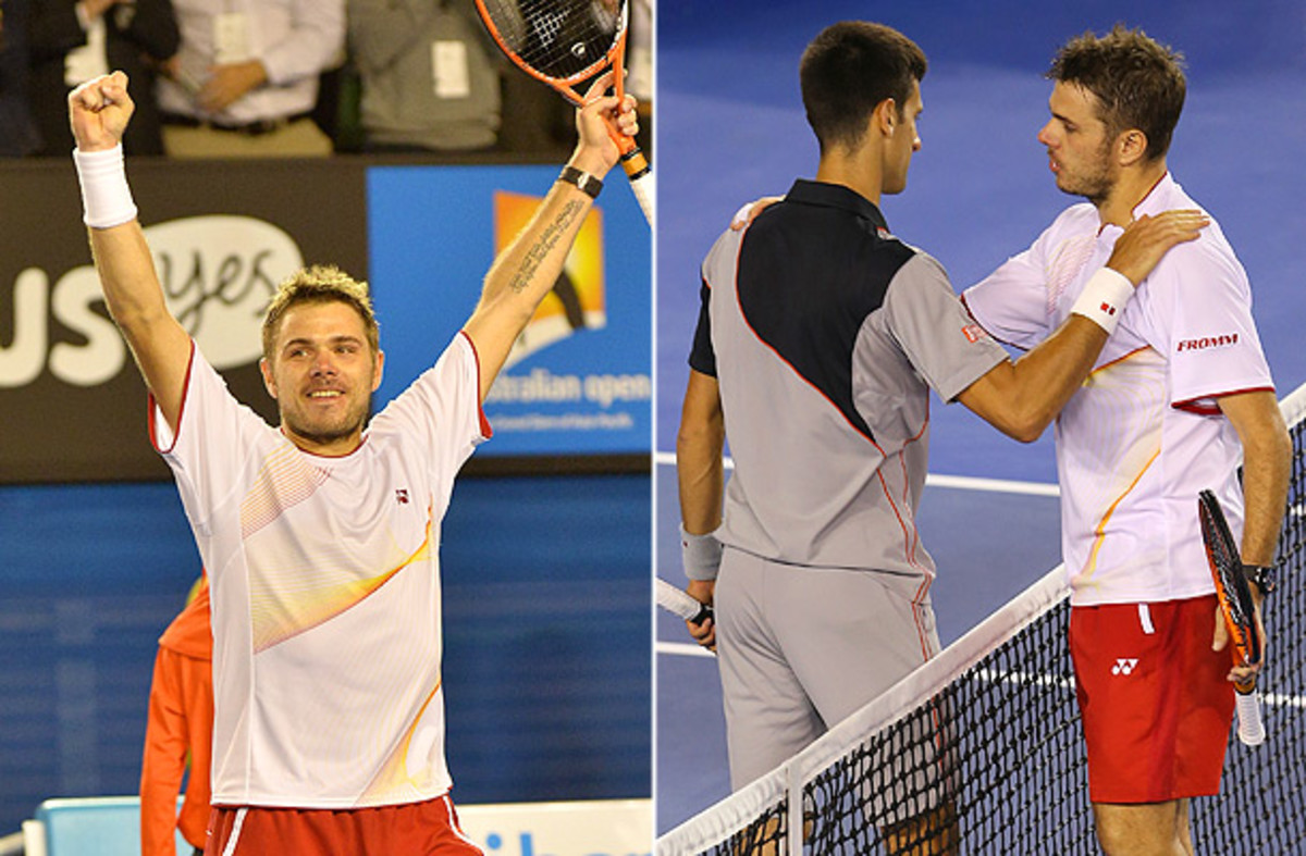 Stanislas Wawrinka and Novak Djokovic pushed each other to the limit in their five-set quarterfinal match at the Australian Open. (Getty Images)
