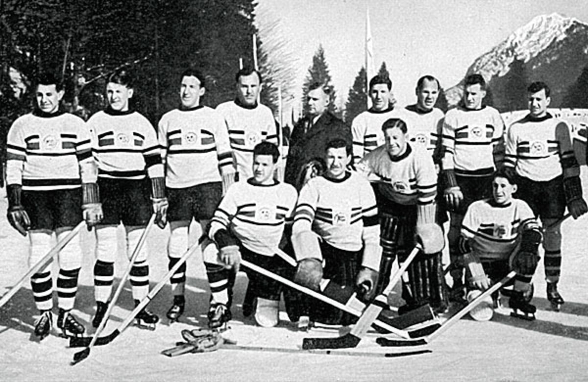 The British (or were they?) gold medal hockey team at the Garmisch-Partenkirchen Games.