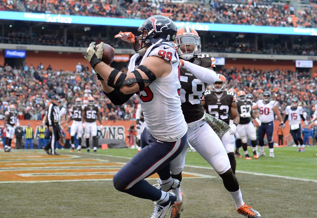 Houston Texans defensive end J.J. Watt scores his second offensive ...