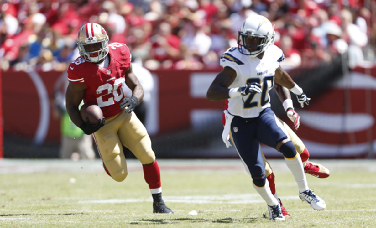 San Francisco 49ers rookie running back Carlos Hyde, left, has breakout potential while backing up Frank Gore.