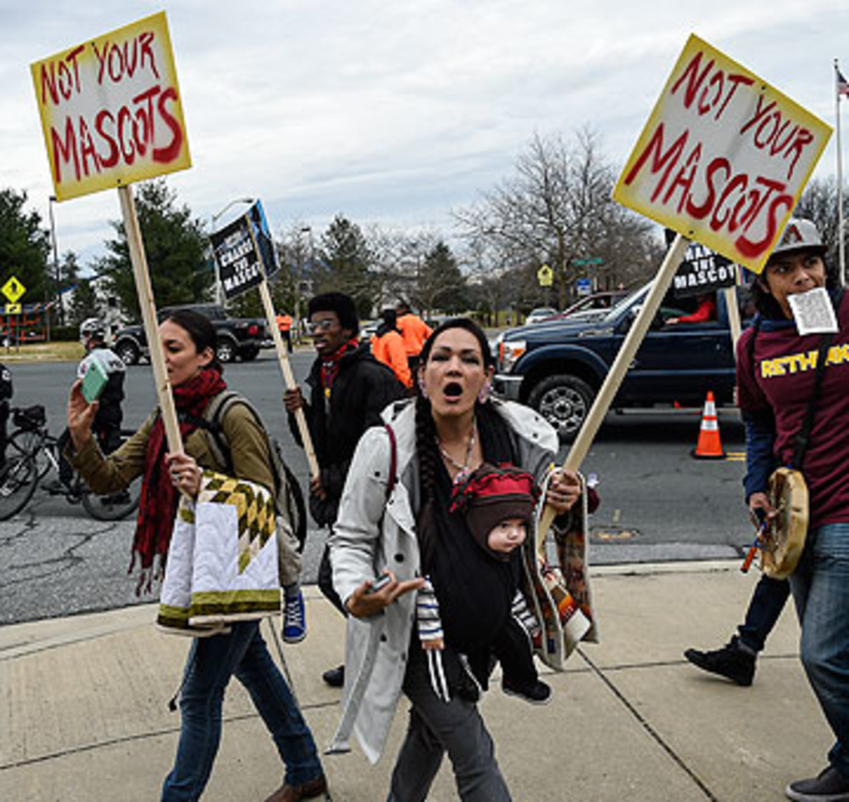The largest anti-nickname protest was held before the Week 17 finale outside FedEx Field. (Toni L. Sandys/Getty Images)