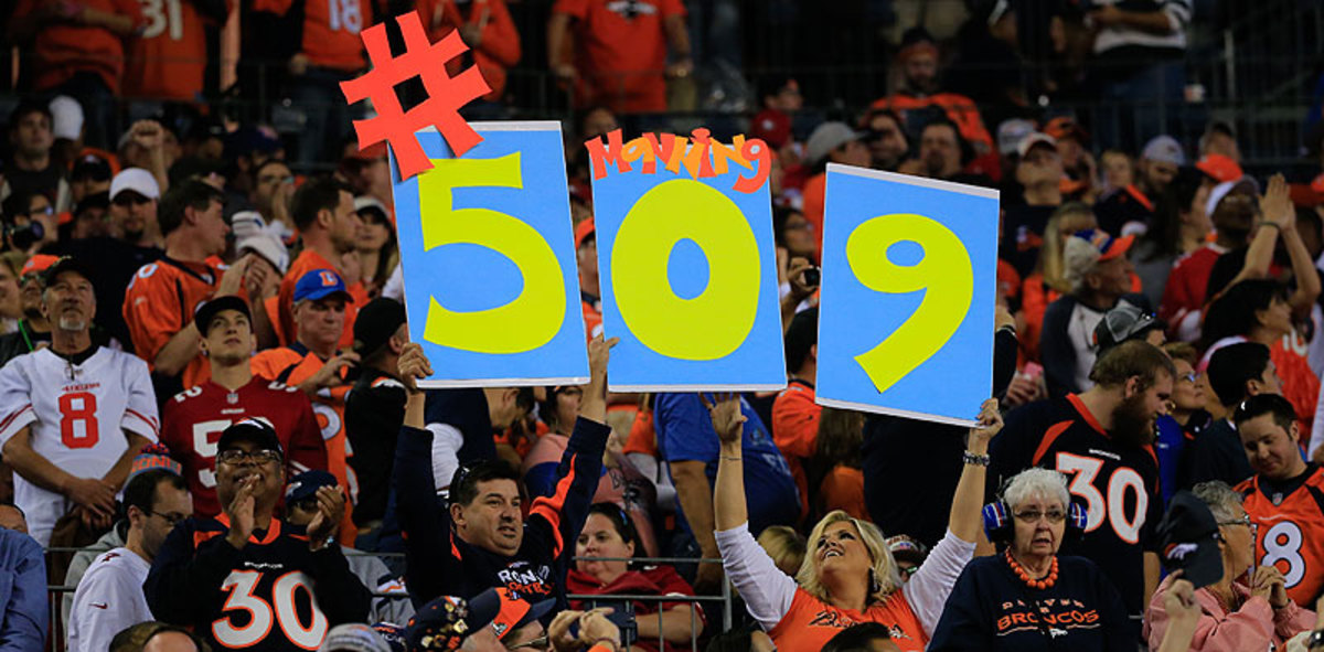 The record now stands at 510 and with Manning averaging 3.1 touchdowns per game this season, the number will continue to climb. (Doug Pensinger/Getty Images)