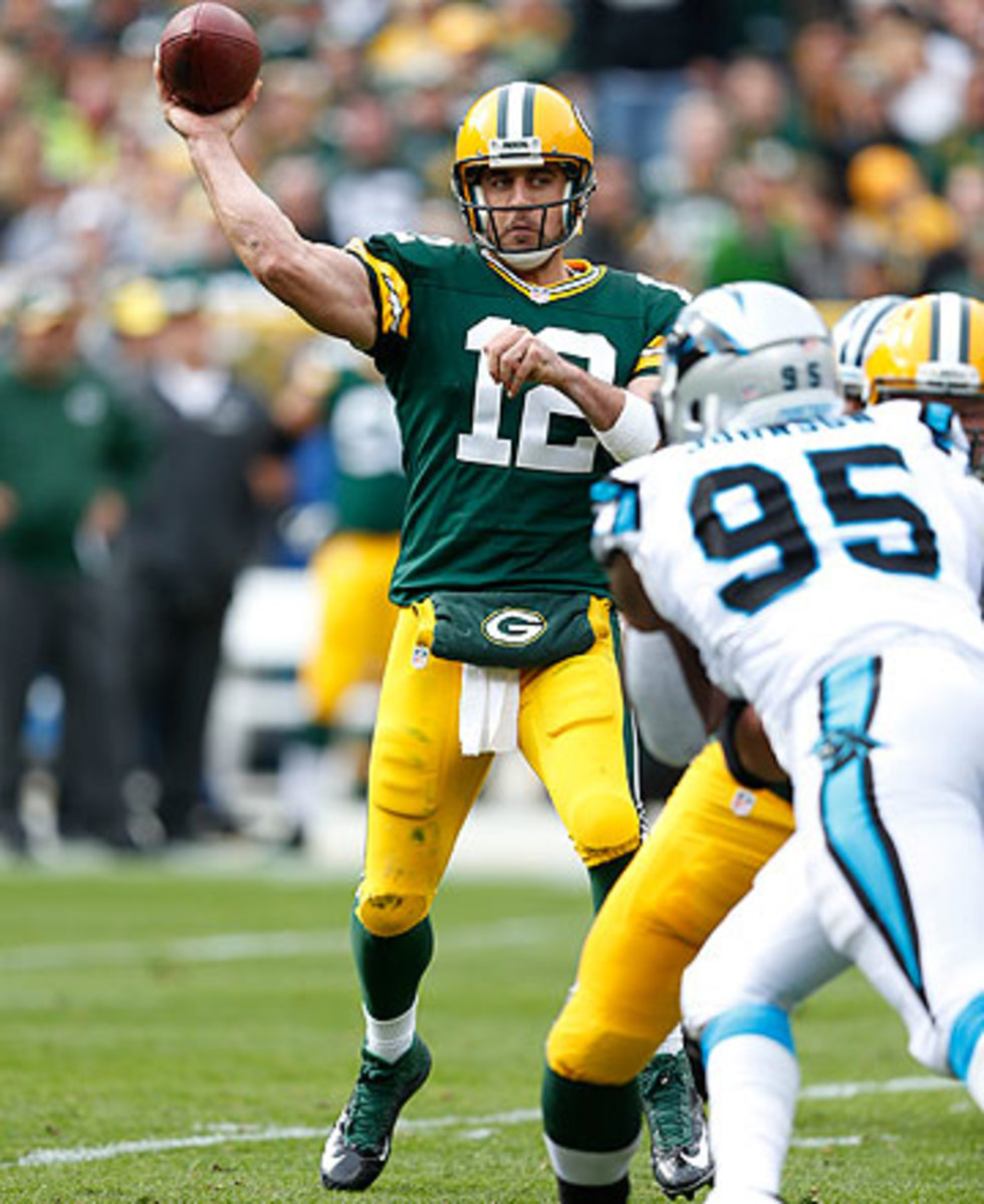 Sunday's win over the Panthers was Aaron Rodgers' fourth straight game with at least three touchdown passes. The Packers have won all four. (Joe Robbins/Getty Images)