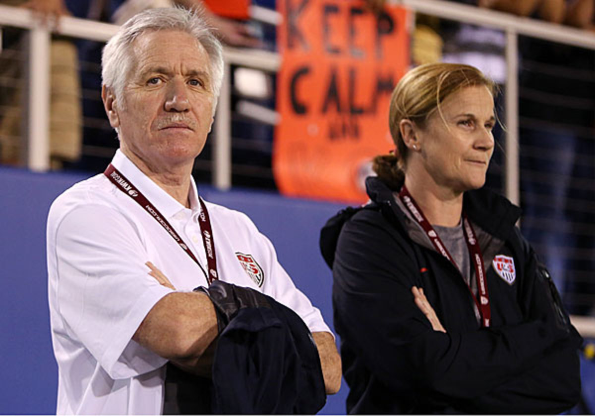 The sudden firing of U.S. women's national team coach Tom Sermanni (left) leaves director of player personnel Jill Ellis in charge on an interim basis. (Andy Mead/YCJ/Icon SMI)