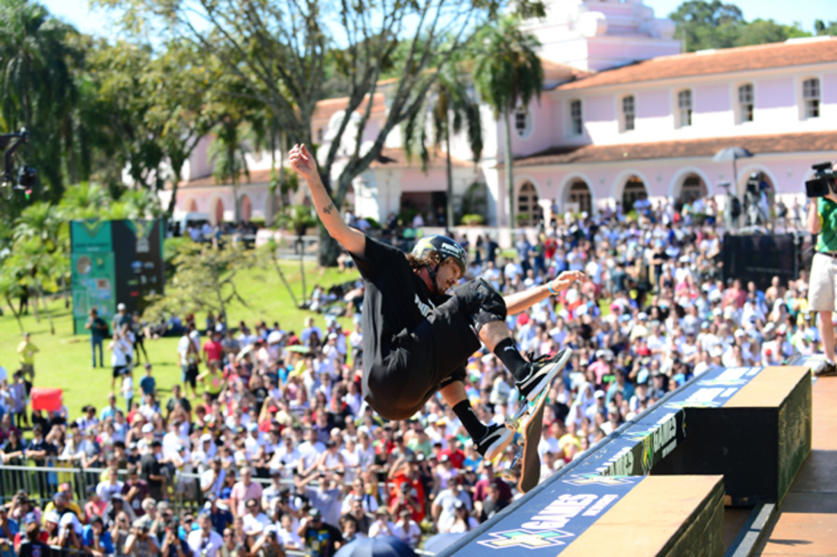 Bucky Lasek competing in Skateboard Vert FInal during X Games Foz Do Iguacu in 2013.