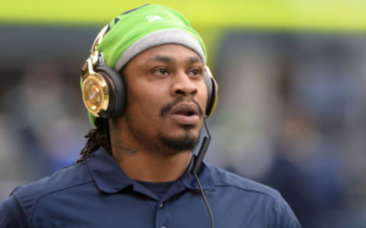 This is the second time this season Marshawn Lynch has come under the possible threat of a fine for dodging the media. (Tacoma News Tribune/Getty Images)