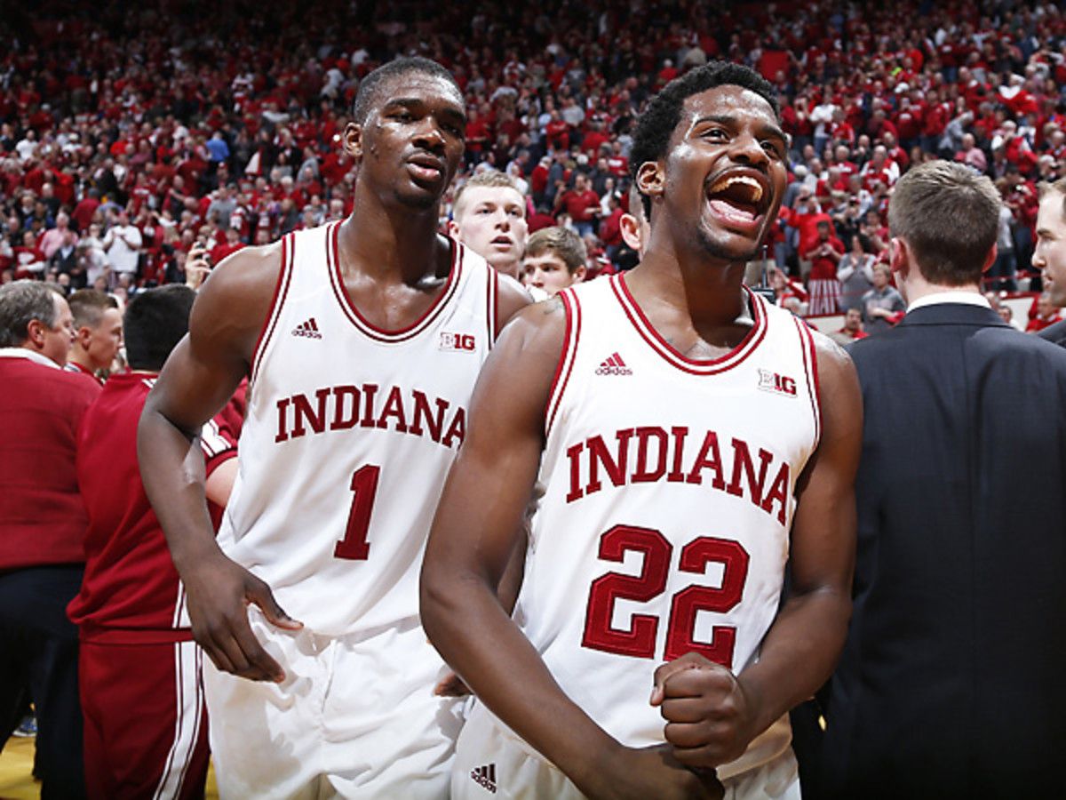 Noah Vonleh (1) and Stanford Robinson (22) had plenty of reason to celebrate after Indiana's win over No. 3 Wisconsin. (Joe Robbins/Getty Images)