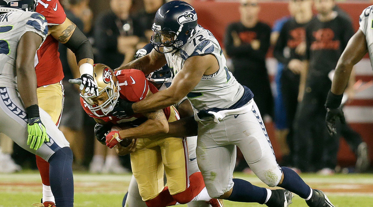 Colin Kaepernick was sacked six times by the Seahawks defense Thursday night.