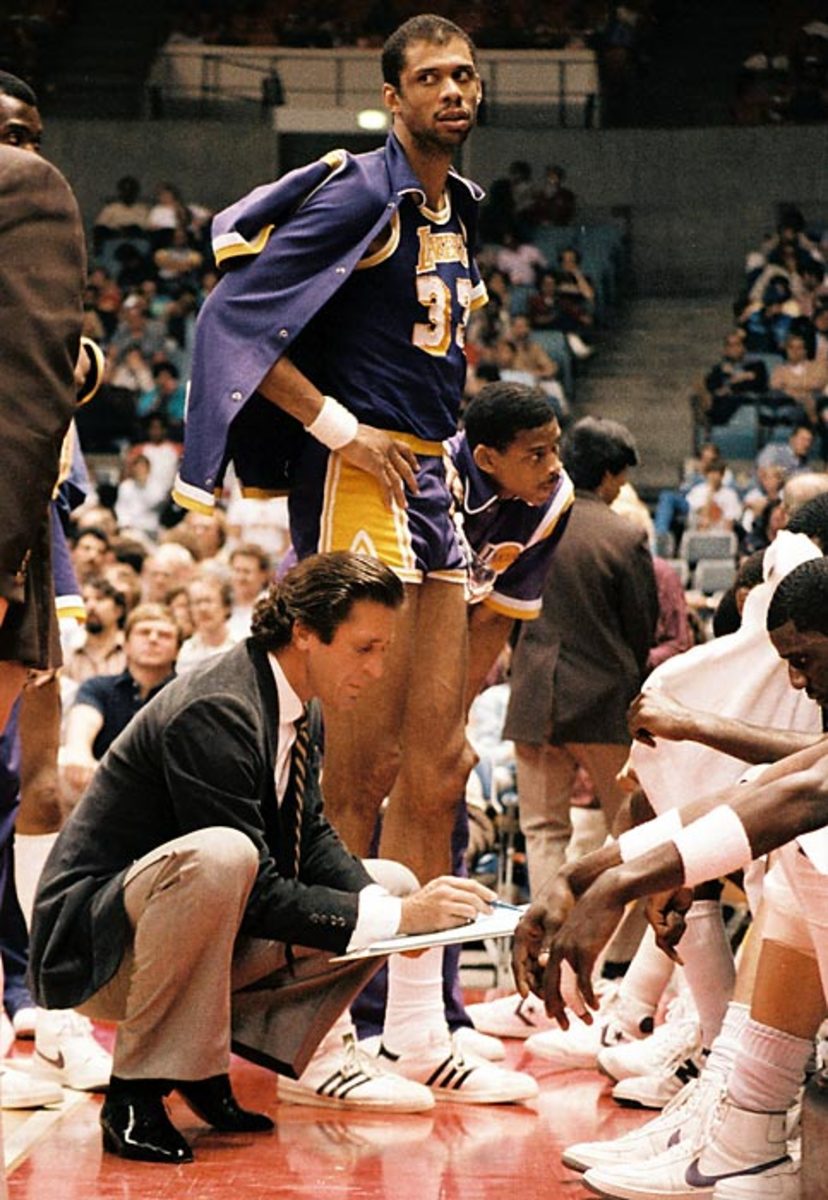 Kareem with coach Pat Riley in 1984.