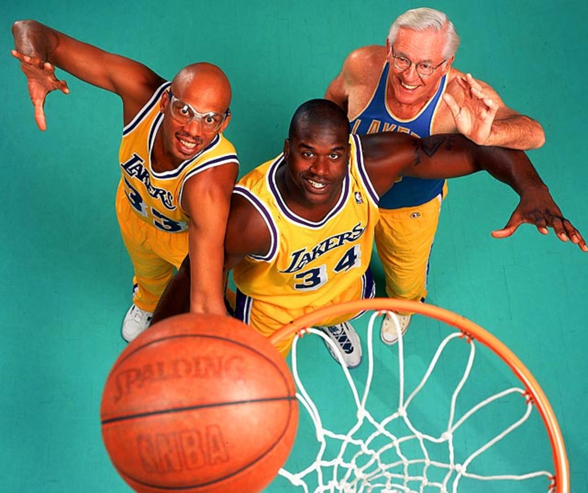 Kareem with Shaquille O'Neal and George Mikan in 1996.