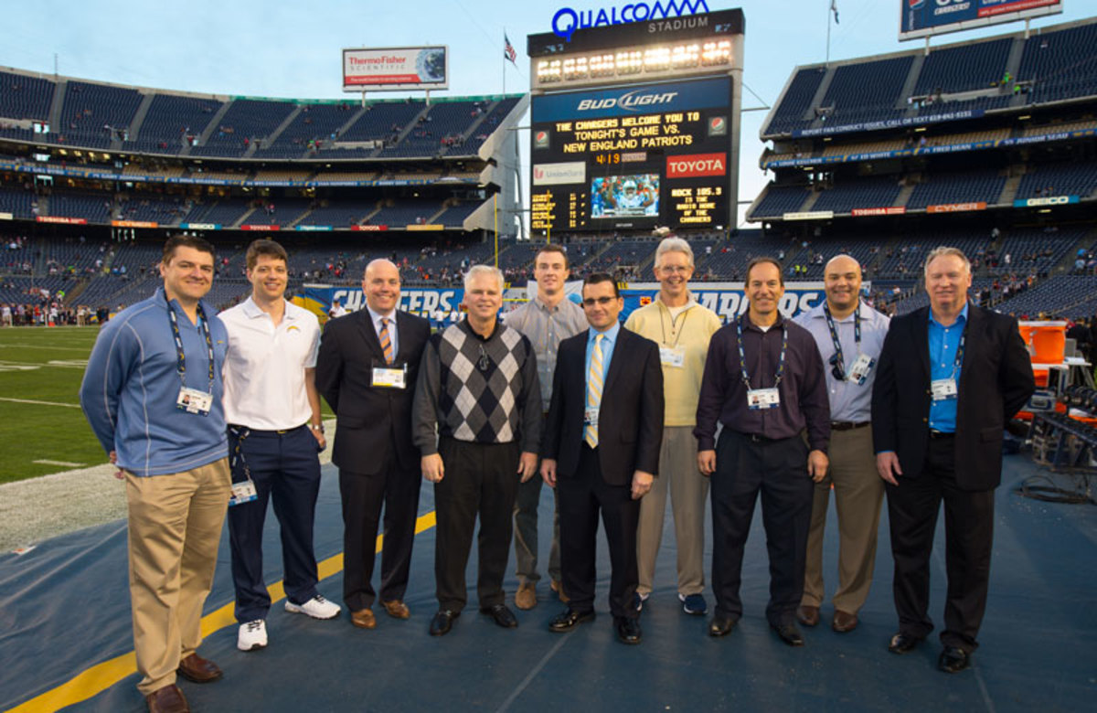 Kevin Kelly (center) and his Chargers staff. (Courtesy San Diego Chargers)
