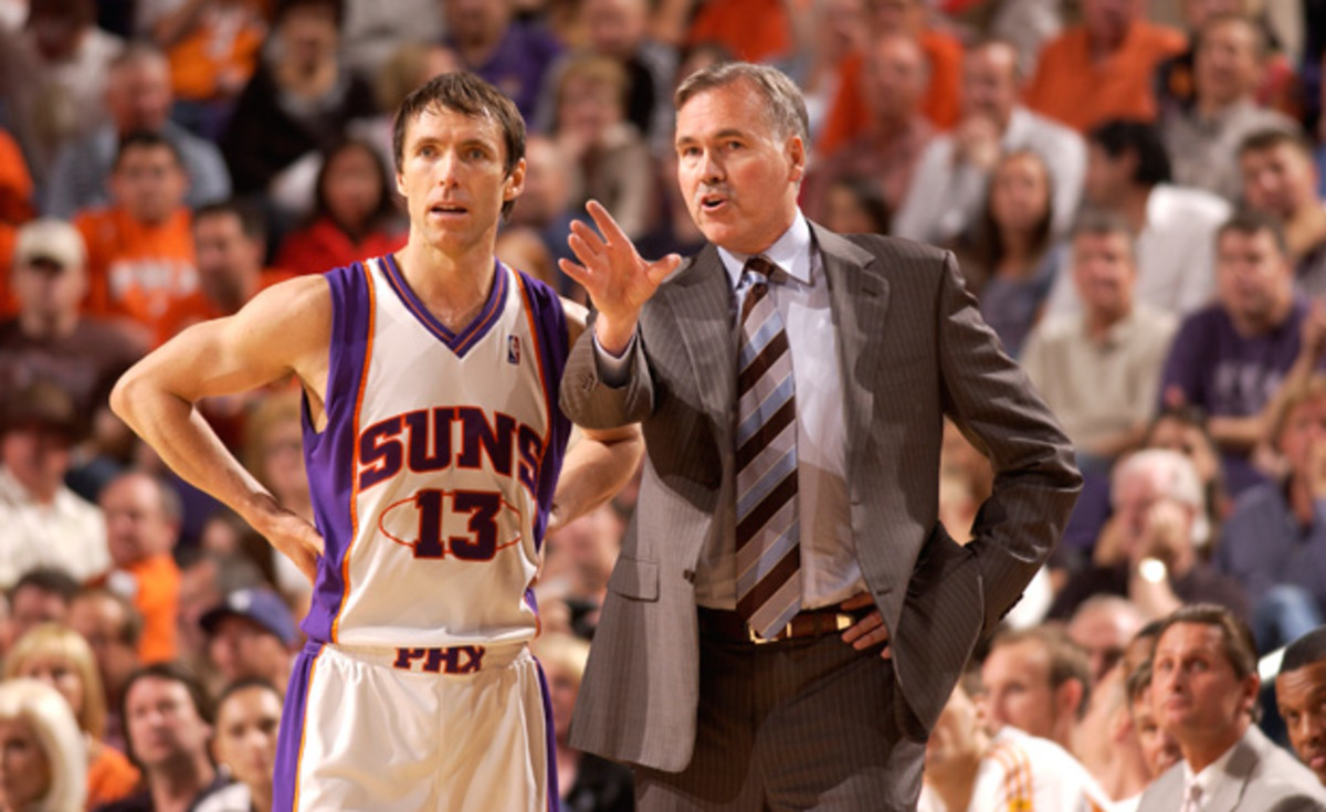 Steve Nash with the Phoenix Suns and head coach Mike D'Antoni.