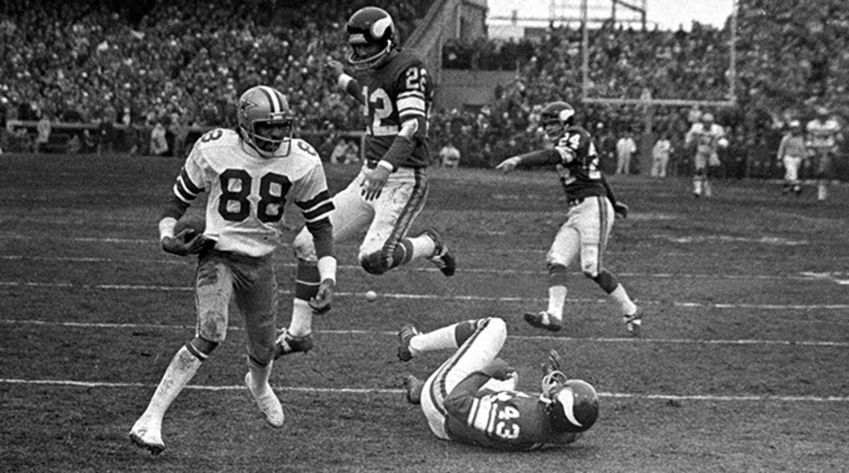 Dallas wide receiver Drew Pearson (88) completes the game-winning touchdown moments after the controversial "Push Off."