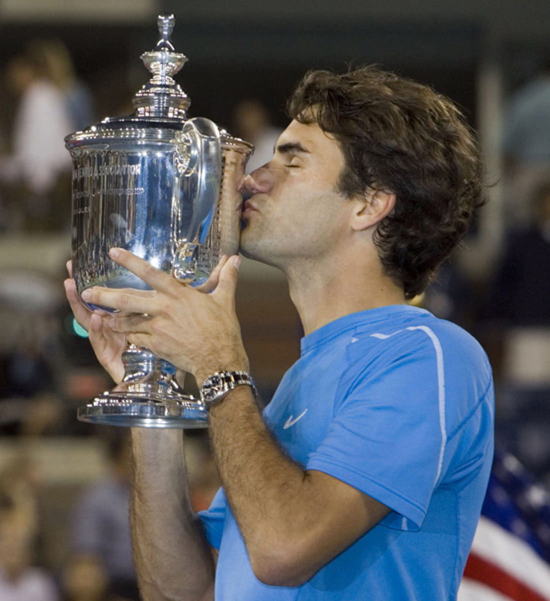 Roger Federer and U.S. Open Trophy